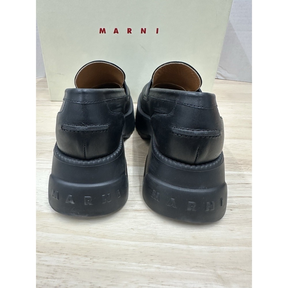 MARNI Women's 38 Oversized Moccasin Shoes Black Leather Platform Loafers - NEW - Picture 4 of 8